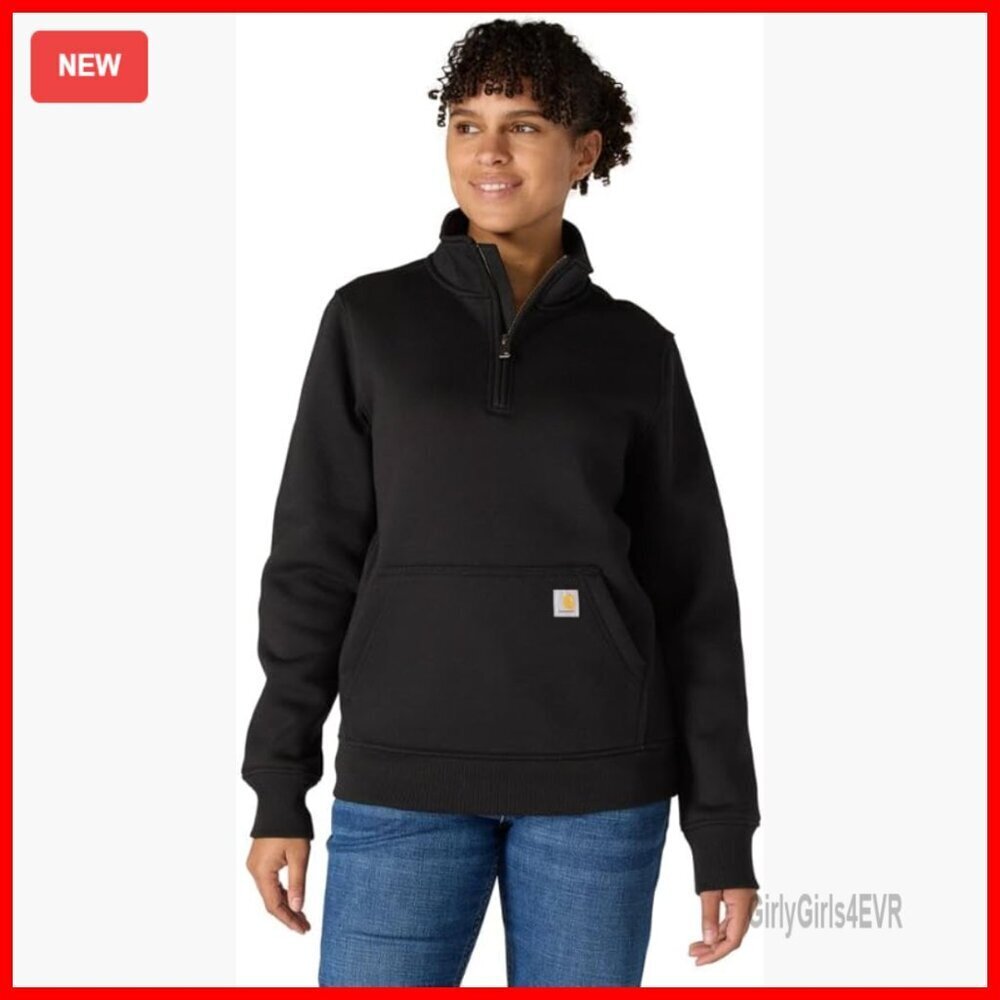 Relaxed Fit Quarter-Zip Mock Neck Sweatshirt with Handwarmer Pockets